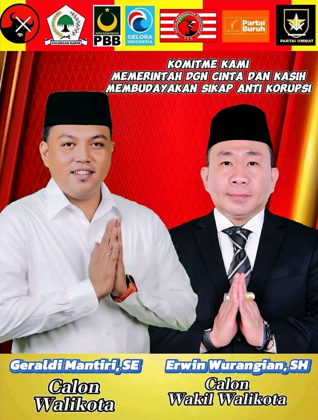 Pasangan Bakal Calon Wali Kota Dan Wakil Walikota Bitung Geraldi Mantiri dan Erwin Wurangian Bertambah Amunisi Baru. Bitung Sulawesi Utara