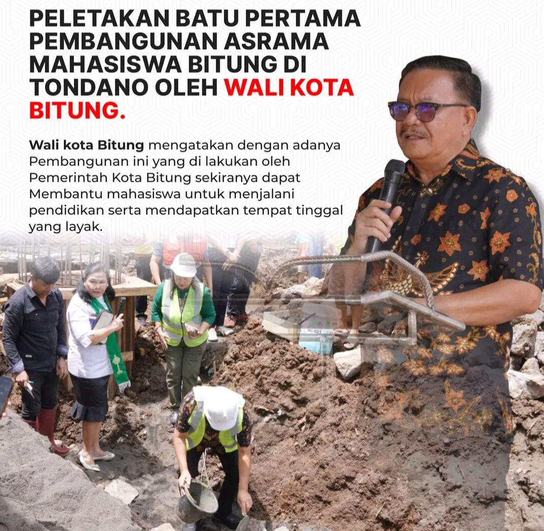 Peletakan Batu Pertama Pembangunan Asrama Mahasiswa Bitung di Tondano Oleh Wali Kota Bitung.