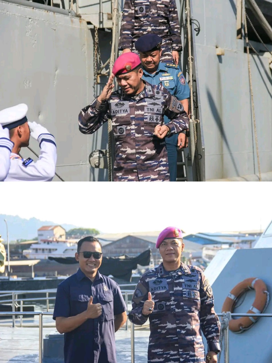Danyonmarhanlan VIII Bitung Turut Menyambut Kedatangan KRI Teluk Banten -516