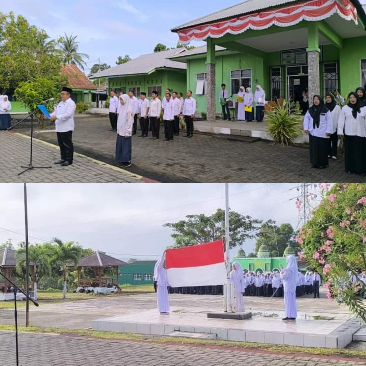 Drs. H. Sudarto Katijo, M.Pd.I. Memimpin Langsung Upacara Kenaikan Bendera Merah Putih, Di Sekolah MTs. Negeri 1 Bitung’ Sulawesi Utara (Sulut).