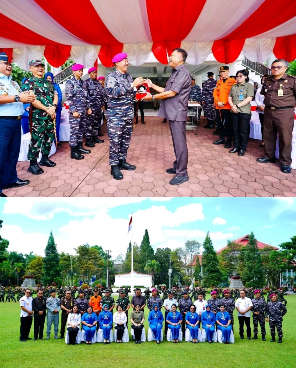 Perwira dan Prajurit Yonmarhanlan VIII Bitung Turut Upacara Penjemputan dan Pelaksanaan Kirab Siswa Dikmata TNI AL A-XLIV/2 Satdik-4 Manado