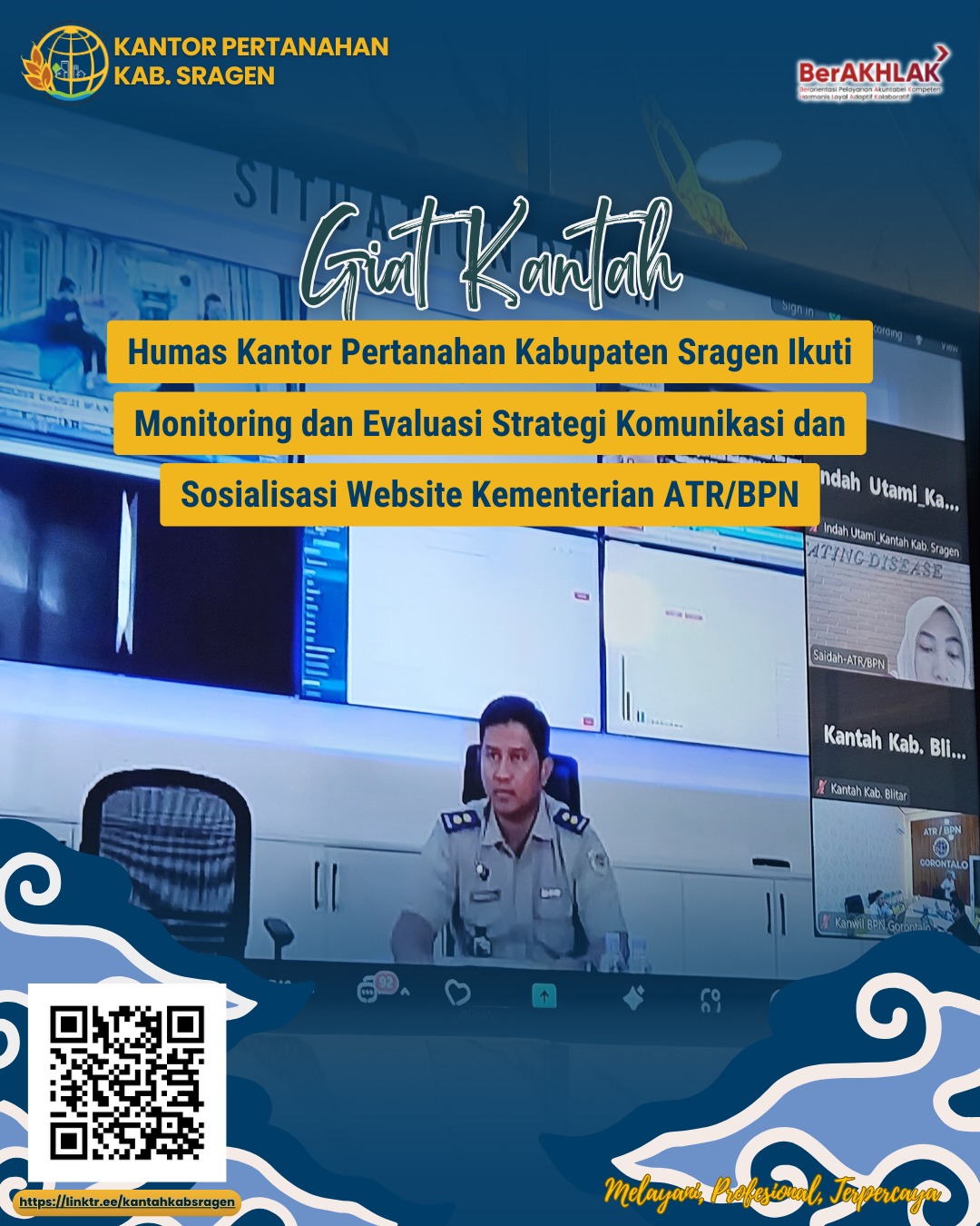 Humas Kantor Pertanahan Kabupaten Sragen Ikuti Evaluasi Strategi Komunikasi dan Sosialisasi Website Kementerian ATR/BPN