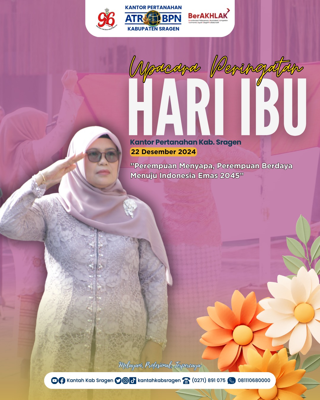 Upacara Bendera Peringatan Hari Ibu ke-96 di Kantor Pertanahan Kabupaten Sragen