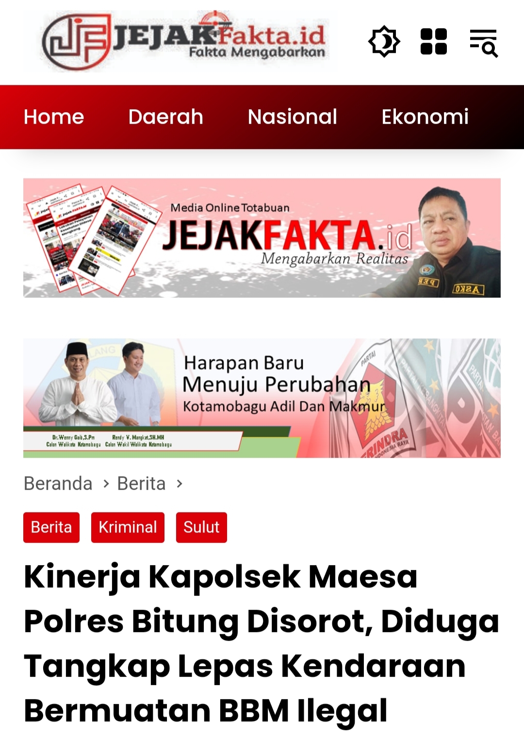 Dugaan Pemberitaan Kinerja Kepolisian Polres Bitung Dan Polsek Maesa, Di Dituduhkan Oleh Media  JEJAK FAKTA ID, Harus Di Klarifikasi. Bitung Sulawesi Utara