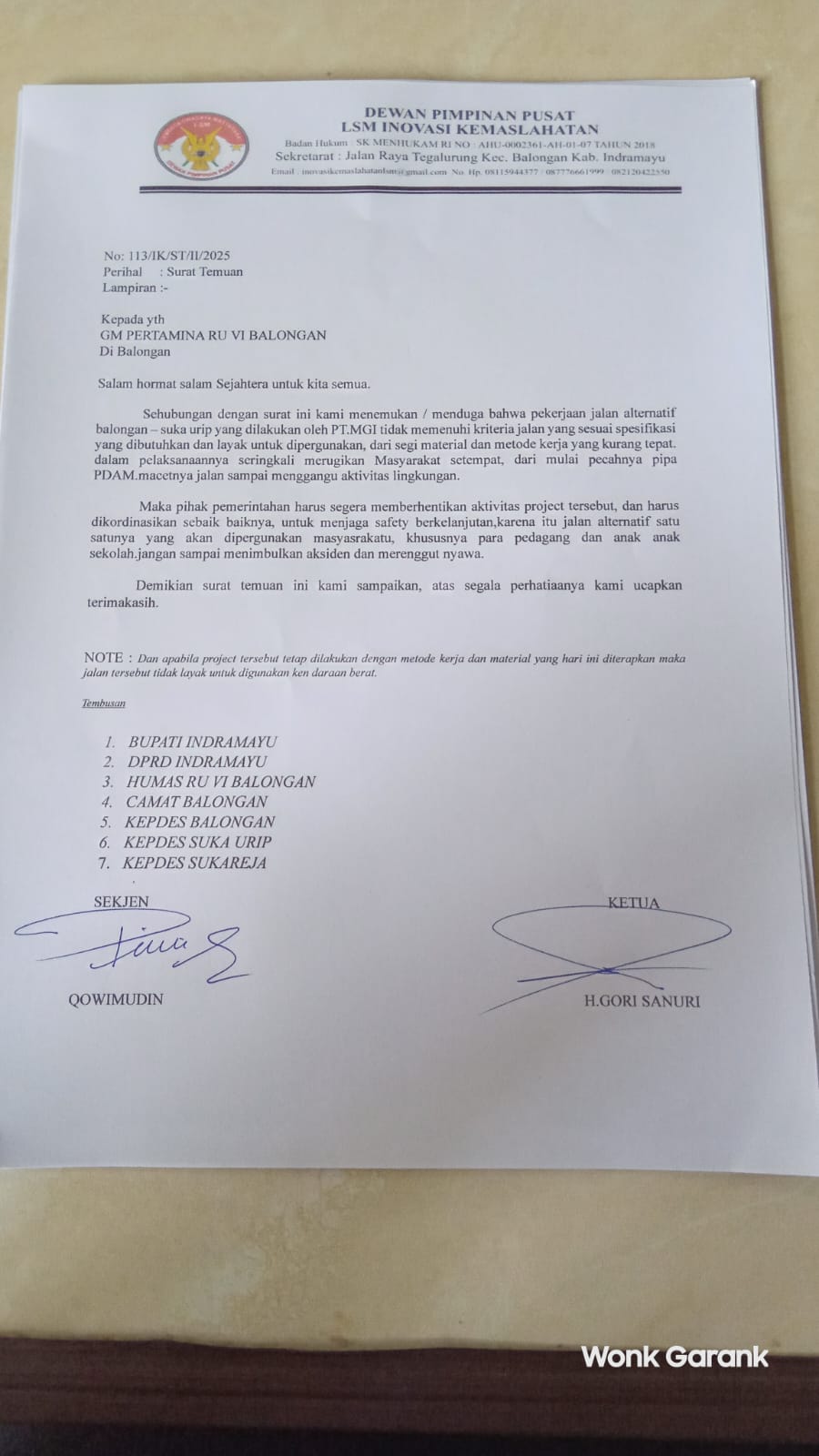 LSM IK Temukan Dugaan Material Tidak Sesuai Spek di Proyek Jalan Sukaurip-Sukareja